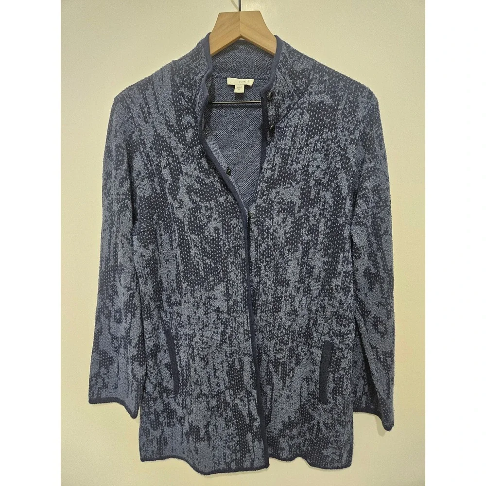 Pure Jill J. Jill Blue Abstract Jacquard Snap Front Cardigan Sweater XS